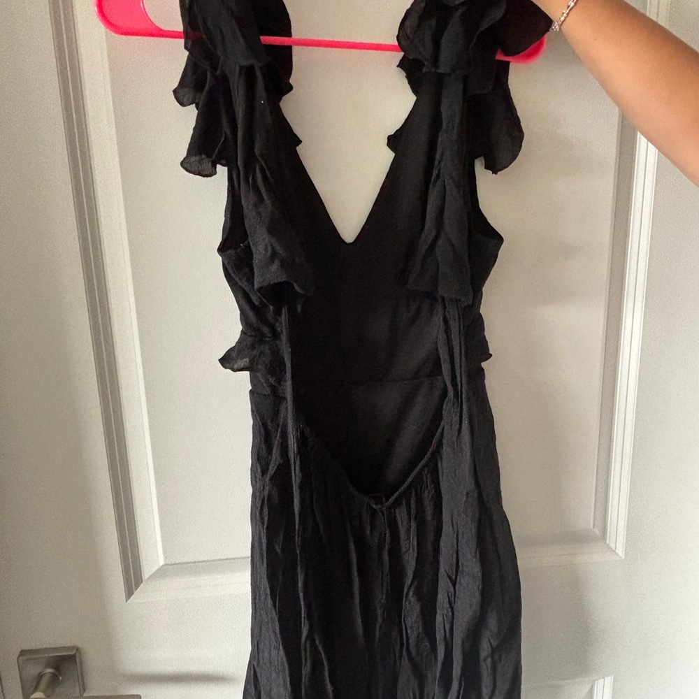 Black Plunge Neck Ruffled Wrap Dress
